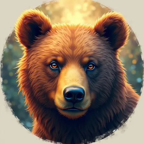 Round Fantasy Bear Face in Painterly Glow
