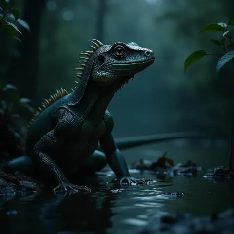 Werelizard Portrait in Moonlit Swamp Detail