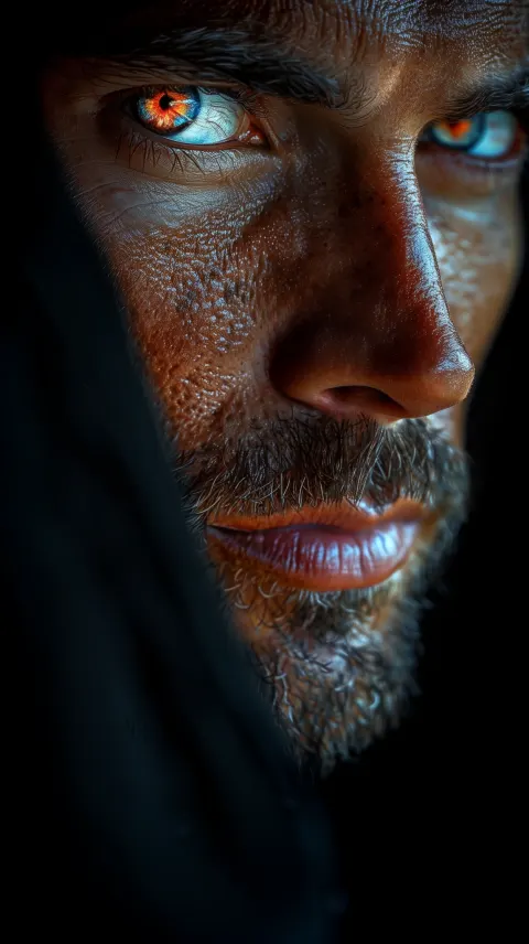 Man Red Eye Dark Portrait