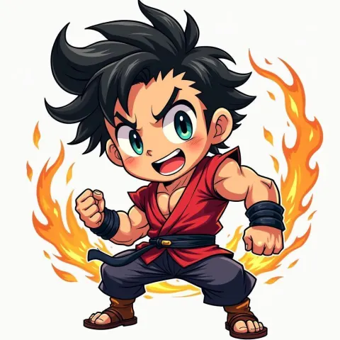 Muscular Chibi Fighter in Vibrant Manga Action