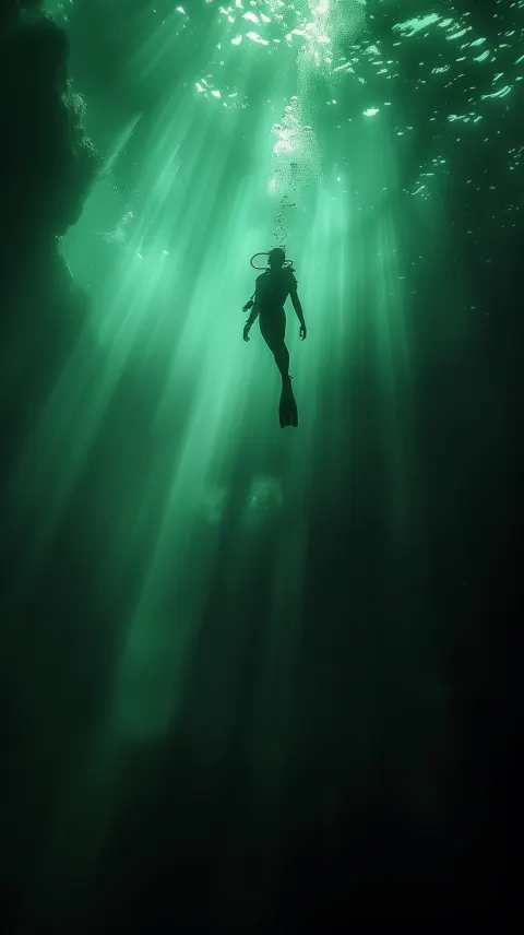 Lone Diver Emerald Underwater