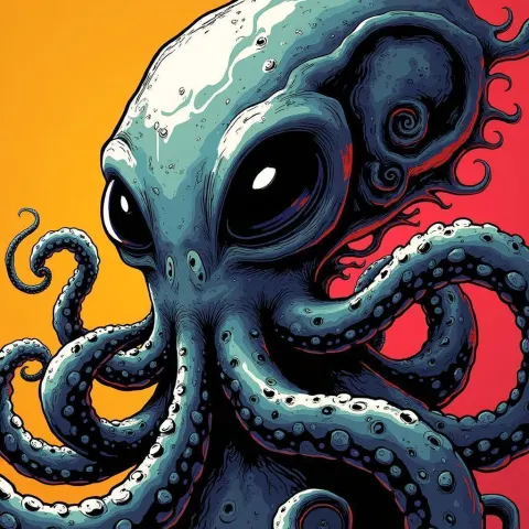 Octopus Faced Alien in Swirling Manga Ink