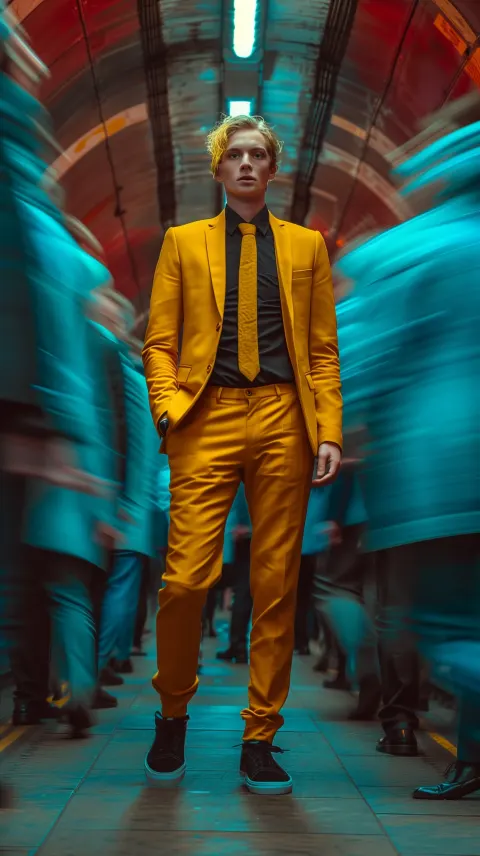 Man Yellow Suit Urban Motion Blur
