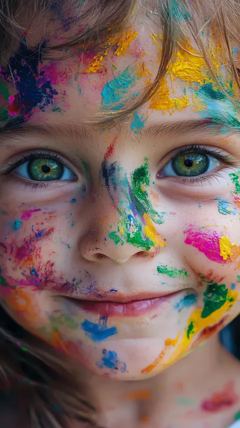 Child Face Vibrant Paint Art