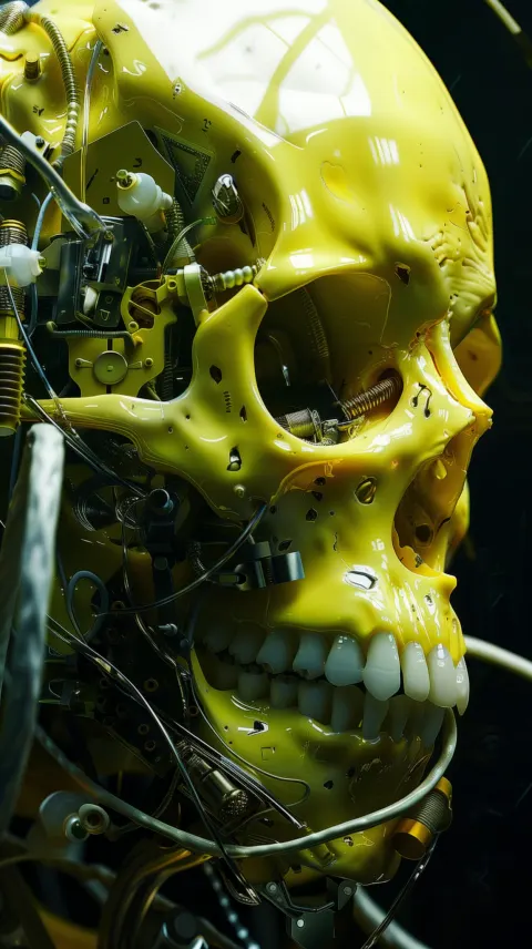 Yellow Cybernetic Skull Mechanical Details