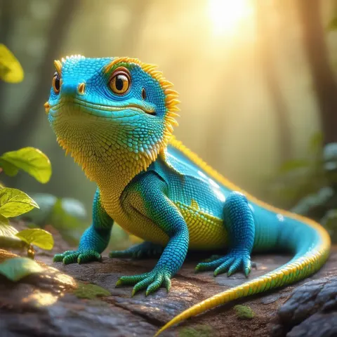 Blue and Yellow Claymation Lizard at Dusk