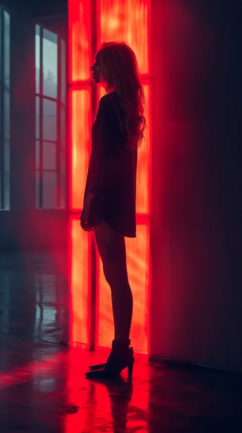 Woman Red Light Dramatic Side Profile