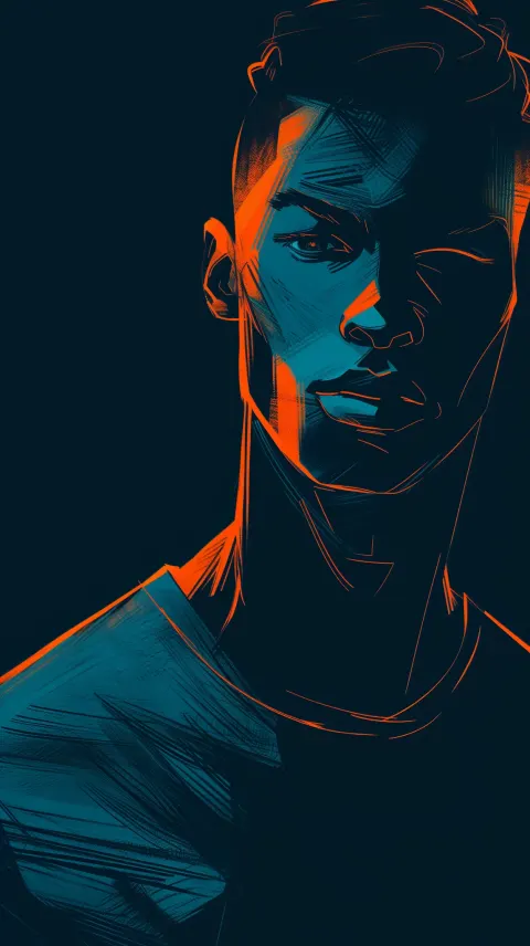 Male Portrait Turquoise Orange Graphic