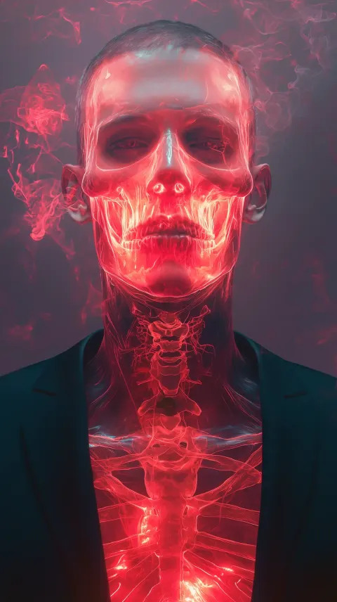 Transparent Skull Neon Red Cyberpunk