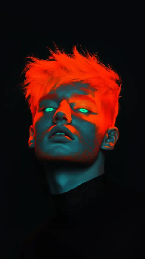 Neon Orange Hair Futuristic Portrait