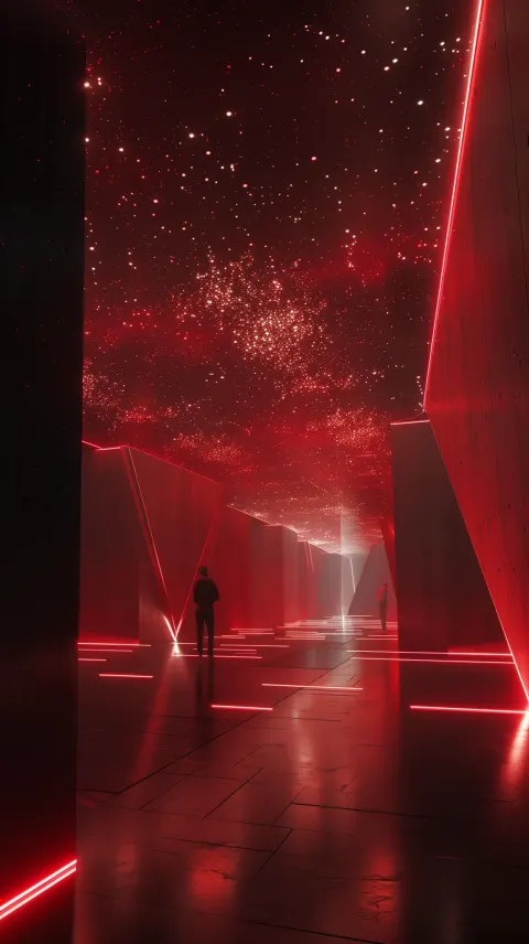 Futuristic Building Red Glowing Interior