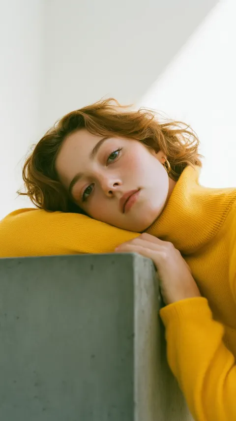 Woman Yellow Turtleneck Editorial Portrait