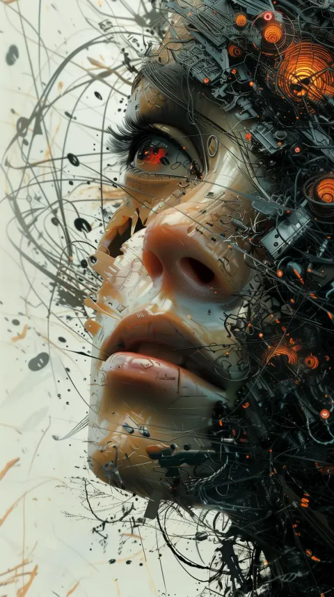 Synthetic Human Black Orange Portrait