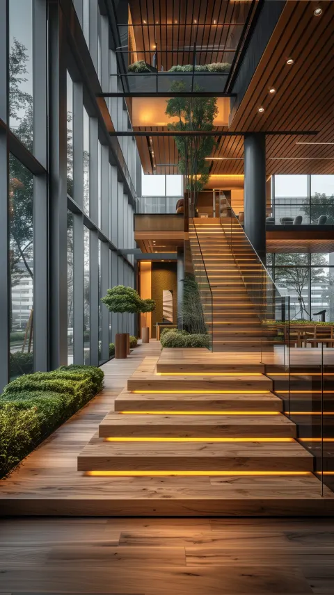 Architectural Space Wooden Steps Modern