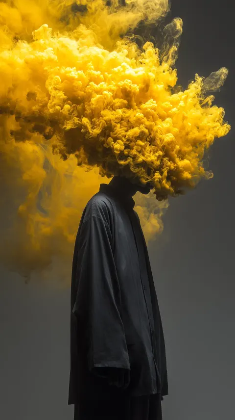 Figure Yellow Smoke Side Portrait