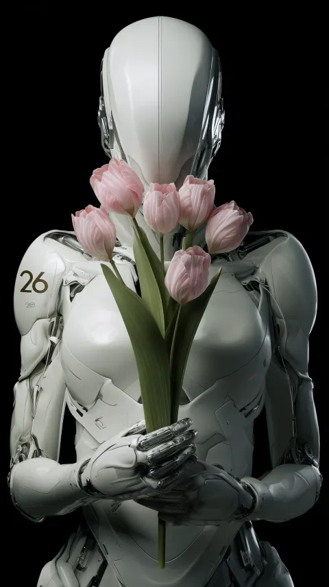 Silver Humanoid Pink Tulip Cyberpunk
