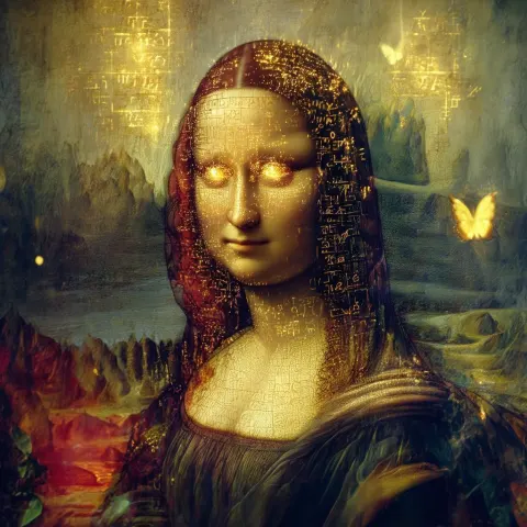 Frowning Mona Lisa Wreathed in Mystic Runes