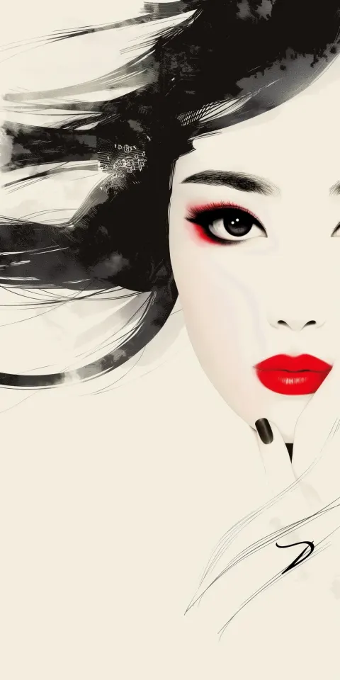 Korean Woman Ink Painting Portrait