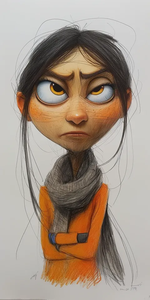 Woman Caricature Pixar Style Drawing