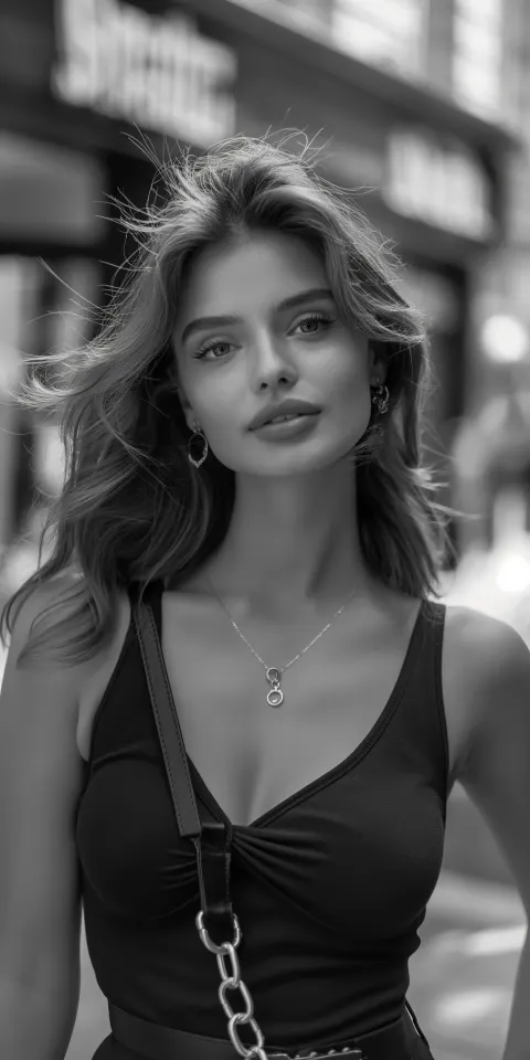 Supermodel Black White Street Portrait