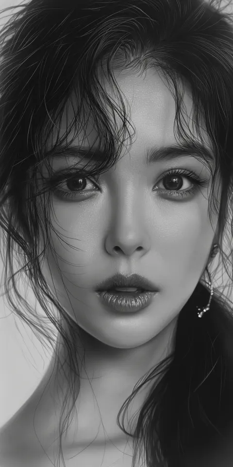 Girl Black White Gongbi Drawing