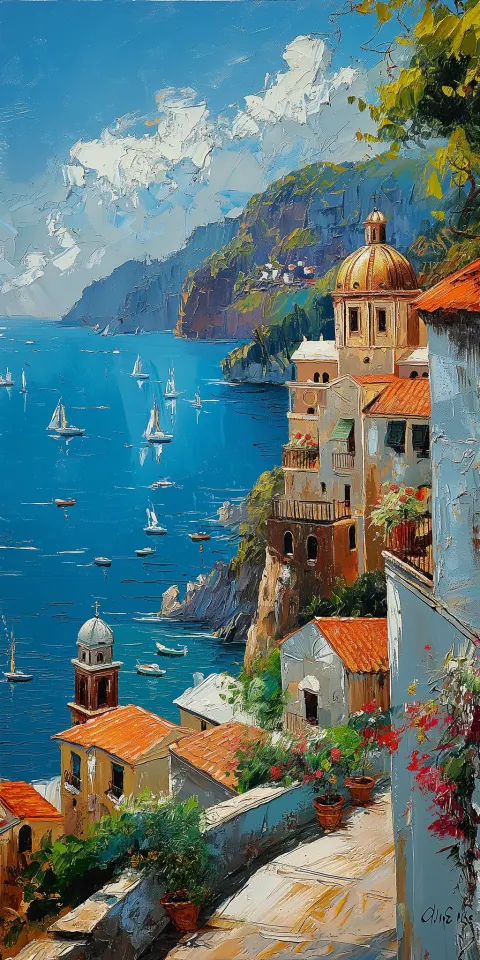 Amalfi Coast Impressionist Oil Painting