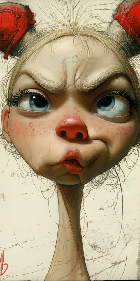 Blonde Woman Caricature Street Drawing