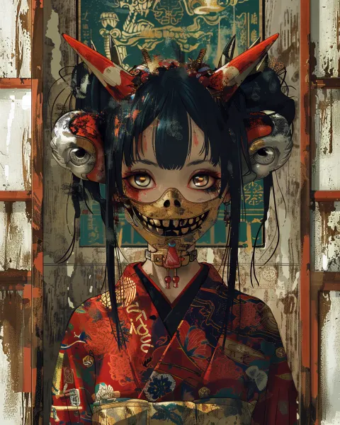 Oni Girl Japanese Temple Yokai