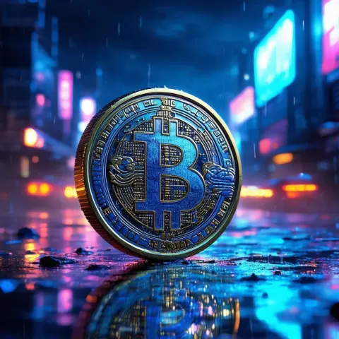 Intricate Coin Floating in Cyberpunk Neon