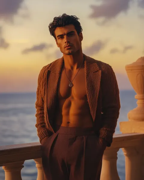 Male Model Cardigan Villa Sunset