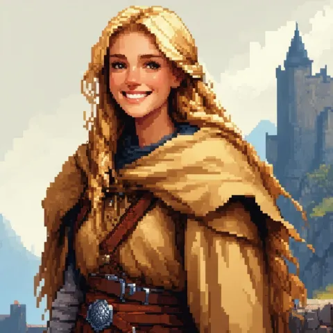 Smiling Blonde Villager in Pixel RPG Portrait
