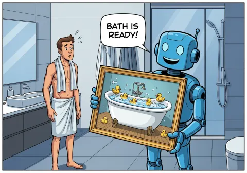 Robot Bath Ready Comic Illustration