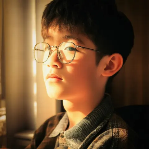Boy With Glasses in Warm Nostalgic Light