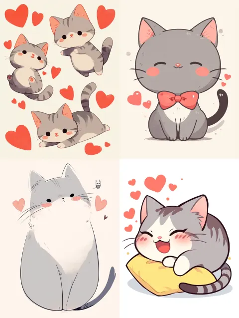 Grey Cat Heartfelt Line Drawing