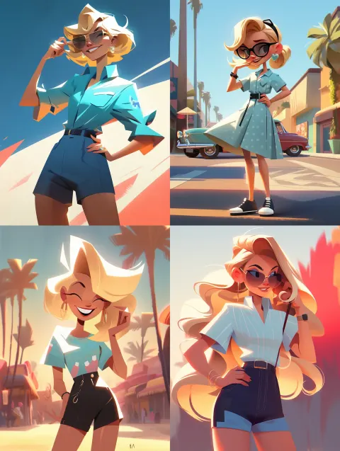 Blonde Girl Action Cartoon Character
