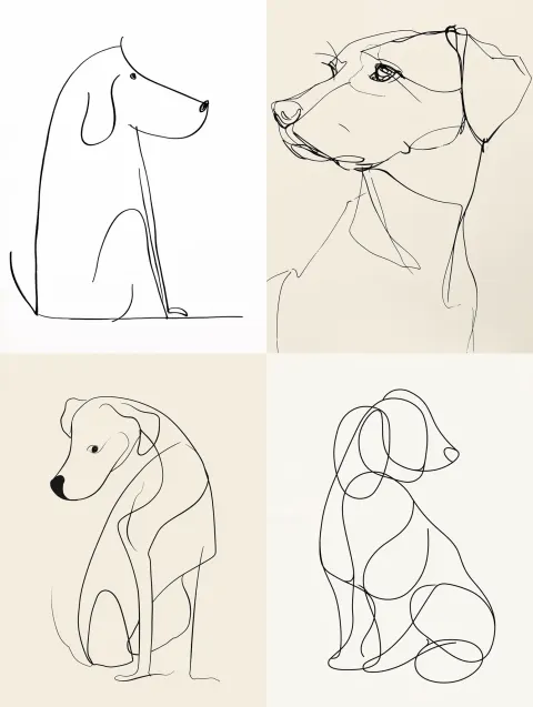 Dog One Line Drawing Outline