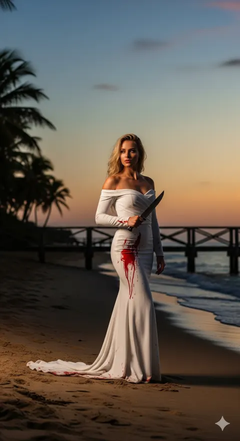 Blonde Woman Beach Evening Gown