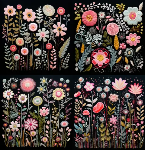 Pink White Flowers Embroidered Textile