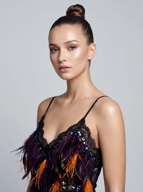 Fashion Model Sequin Feathers Editorial