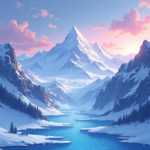 Snowy Mountain Dusk in Pastel Anime Calm
