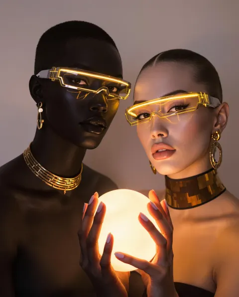 Two Women Gold Jewelry Neon