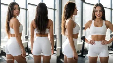 Woman In White Activewear Pose Grid