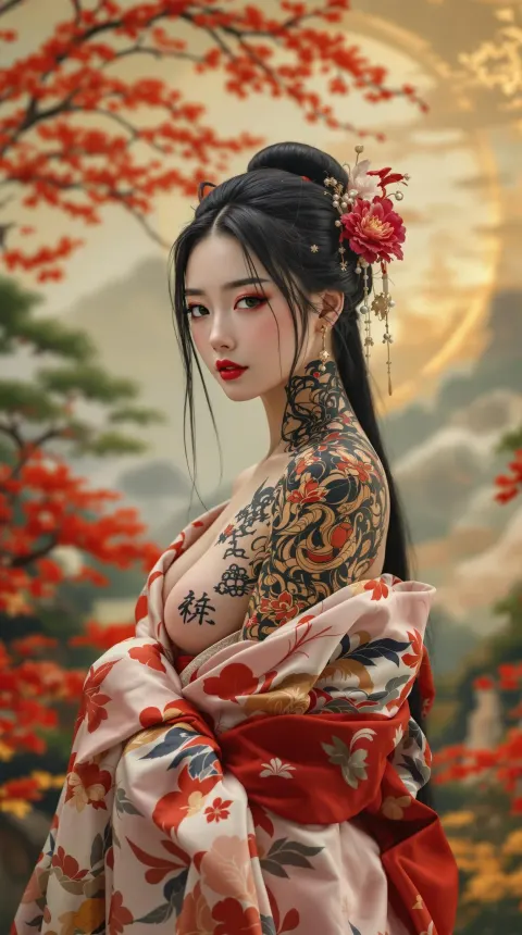 Japanese Woman Crane Tattoo Portrait