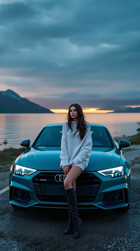 Woman Lake Sunset Audi Portrait
