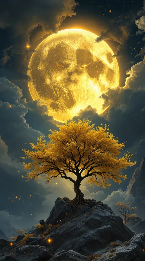 Demonic Moon Landscape Fantasy Tree