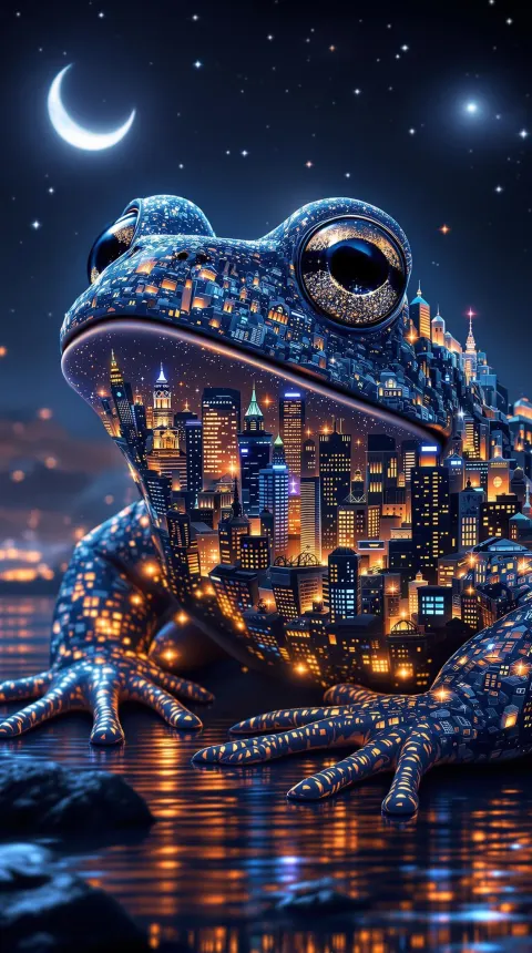 Frog City Night Magical Landscape