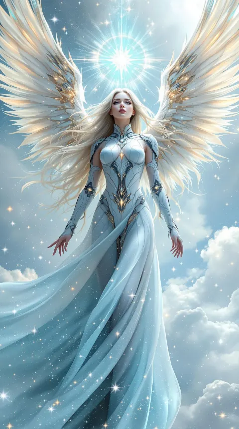 Futuristic Woman Angel Wings Blue