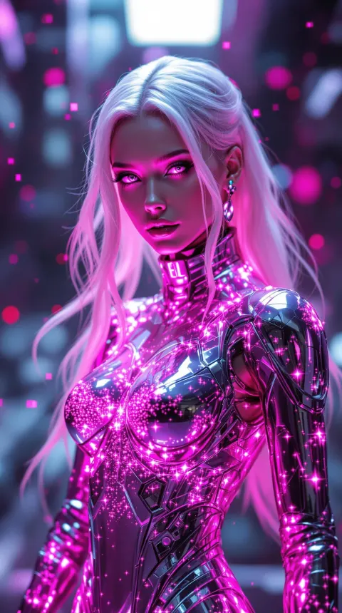 Futuristic AI Woman Neon Suit