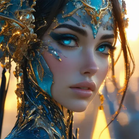 Elena Fisher in Golden Cyberpunk Sculpture