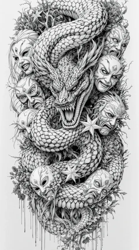 Snake Pencil Japanese Masks